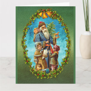 Carte Noël Vintage Père Noël avec Enfants Noël Arbre & J