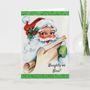 Carte Noël Vintage Père Noël Naughty ou Nice Parties sci