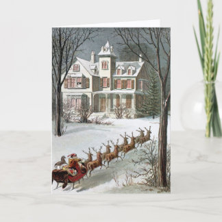Carte Noël vintage, Saint Nicolas avec rennes