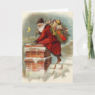 Carte Noël vintage victorien Saint Nicolas sur le toit