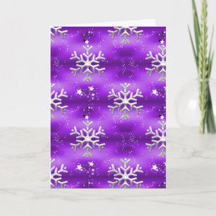 Carte Noël violet et flocons d'argent
