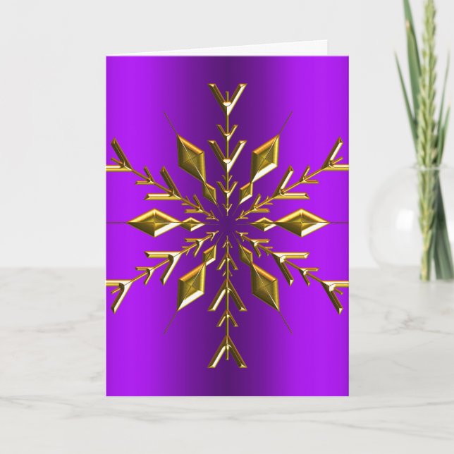 Carte Noël Violet Étoile Flocon de Neige Doré (Devant)