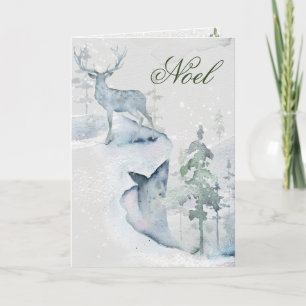 Carte Noel Watercolor Deer sur la falaise