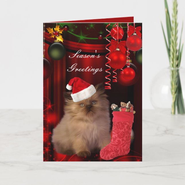 Carte Noël Xmas Chapeau Chat (Devant)