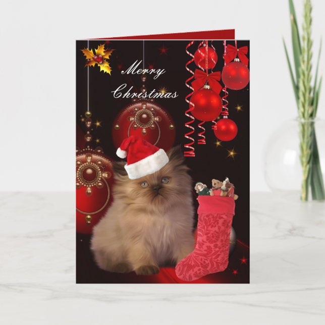 Carte Noël Xmas Chapeau Chat (Devant)