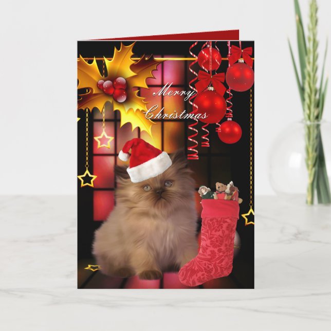 Carte Noël Xmas Chapeau Chat (Devant)