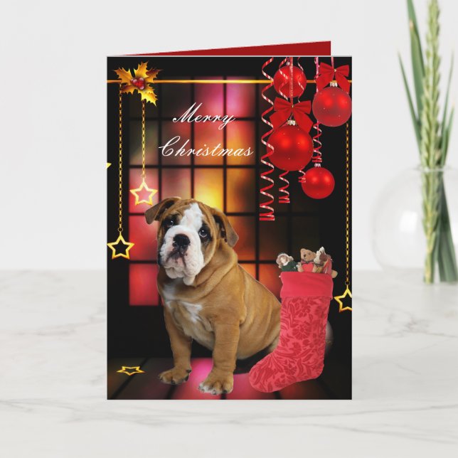 Carte Noël Xmas Chien Chiot (Devant)