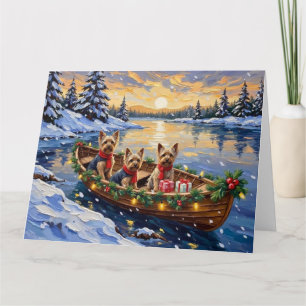 Carte Noël Yorkshire Terrier Bateau Vacances