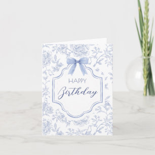 Carte Nœud à motif floral vintage bleu blanc
