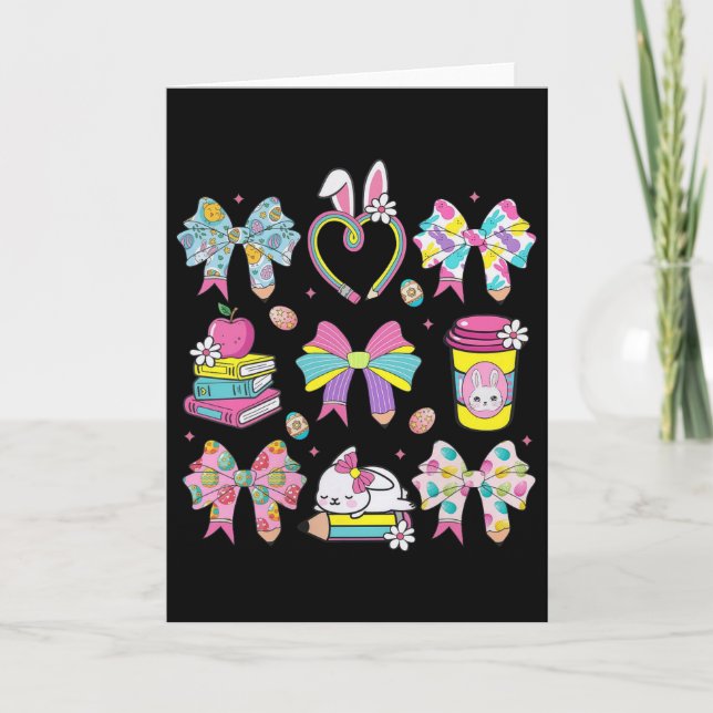 Carte Nœud Coquet Crayon Lapin Lapin Professeur Joyeuses (Devant)