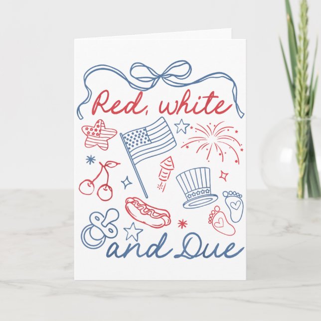 Carte Nœud Coquette Rouge Blanc Et Devant Accoucher 4 Ju (Devant)