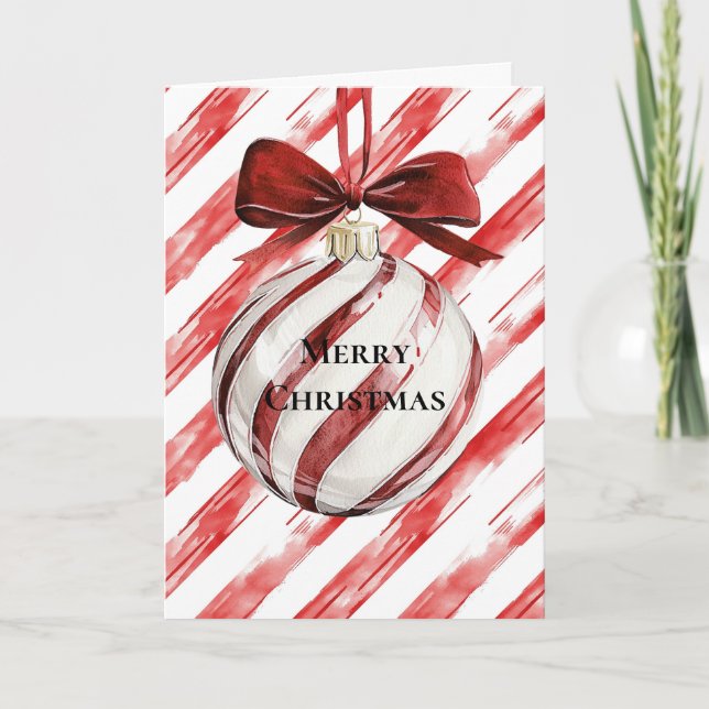 Carte Noeud pour décoration de Noël à rayures rouges (Devant)
