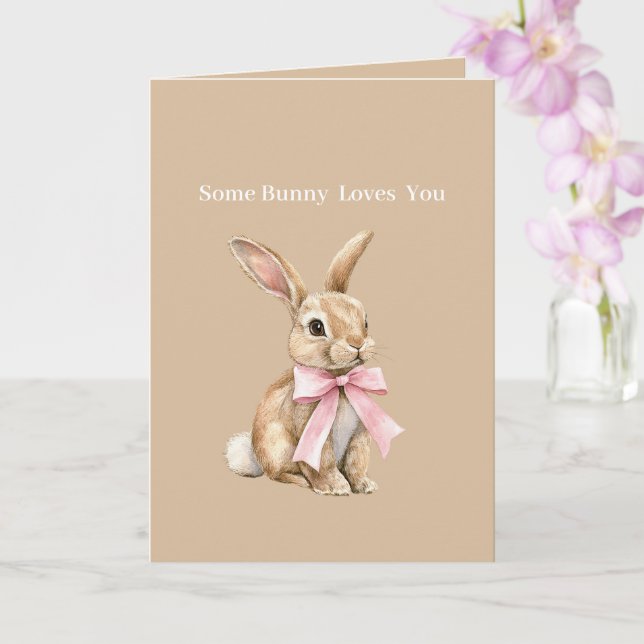 Carte Nœud Rose Crème Some Bunny Vous Aime (Orchidée)