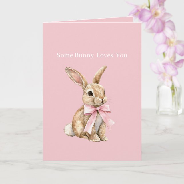 Carte Nœud rose un lapin t'aime (Orchidée)