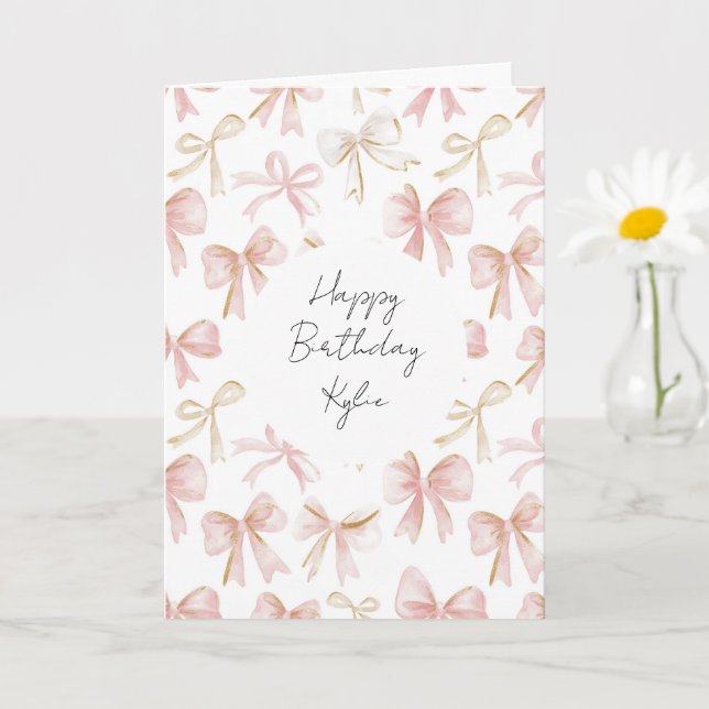 Carte Nœuds Rose Foncé Féminin Anniversaire (Petite plante)