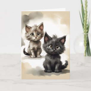 Carte Noir adorable et Tabby Kitties Portrait Blank