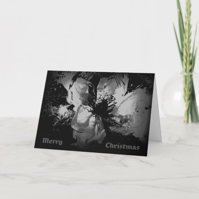 Carte Noir & Blanc de Noël avec décoration fleurie (Devant)