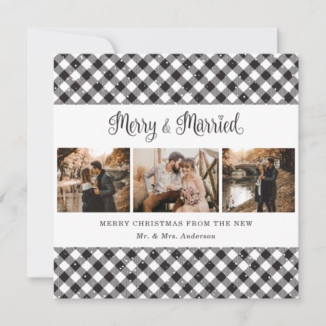 Carte Noir Blanc Plaid Joyeux et Marié (Devant)