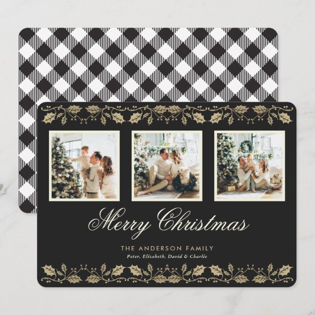 Carte Noir Blanc Plaid Photo Joyeux Noël (Devant / Derrière)