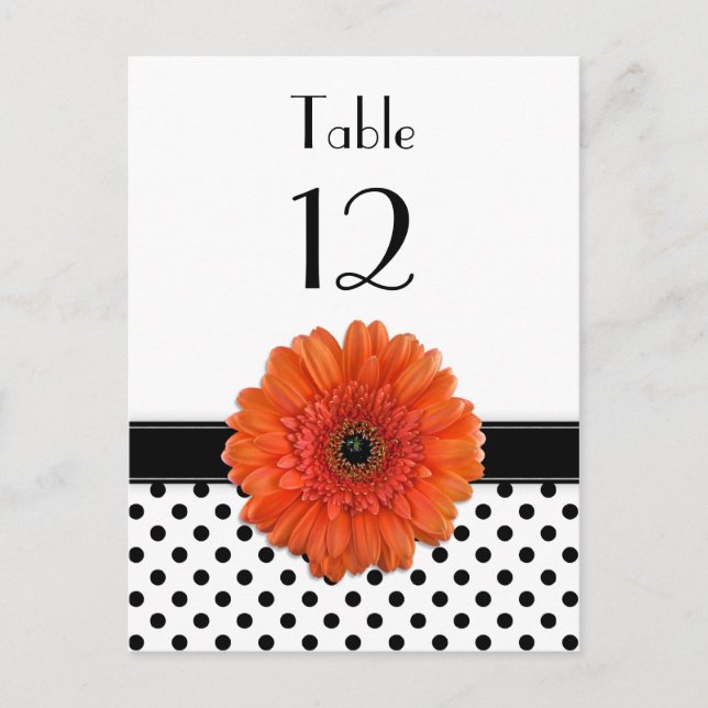 Carte Noir Blanc Polka Dot Orange Gerber Table (Devant)