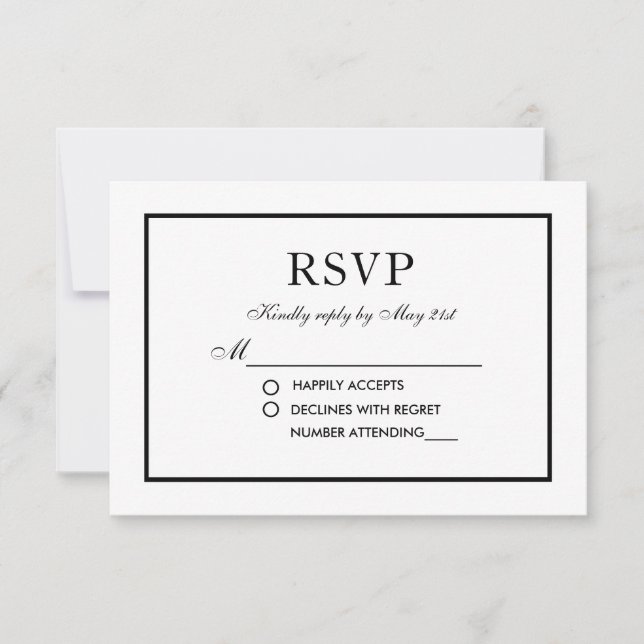 Carte Noir & Blanc RSVP Mariage Elégant (Devant)