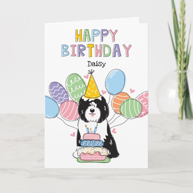 Carte Noir blanc Tibétain Terrier Chien fête d'anniversa (Devant)