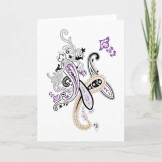 Carte Noir Blanc Violet Orange Orné Paisley
