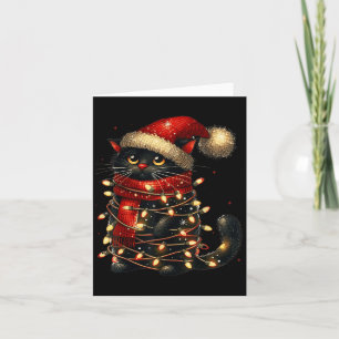 Carte Noir Chat Arbre de Noël Lumières Drôle Meowy Xmas