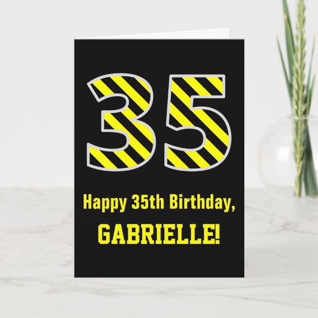 Carte Noir et Jaune rayé "35"; 35e anniversaire + nom (Devant)