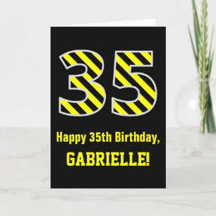 Carte Noir et Jaune rayé "35"; 35e anniversaire + nom