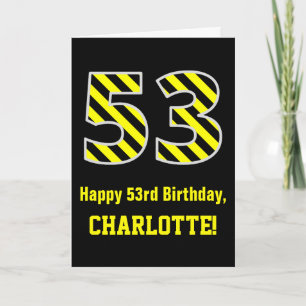 Carte Noir et jaune rayé "53"; 53e anniversaire + nom