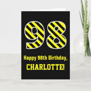 Carte Noir et jaune rayé "98"; 98e anniversaire + nom