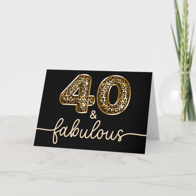 Carte Noir et Or Léopard Glamour 40 et Fabuleux (Devant)