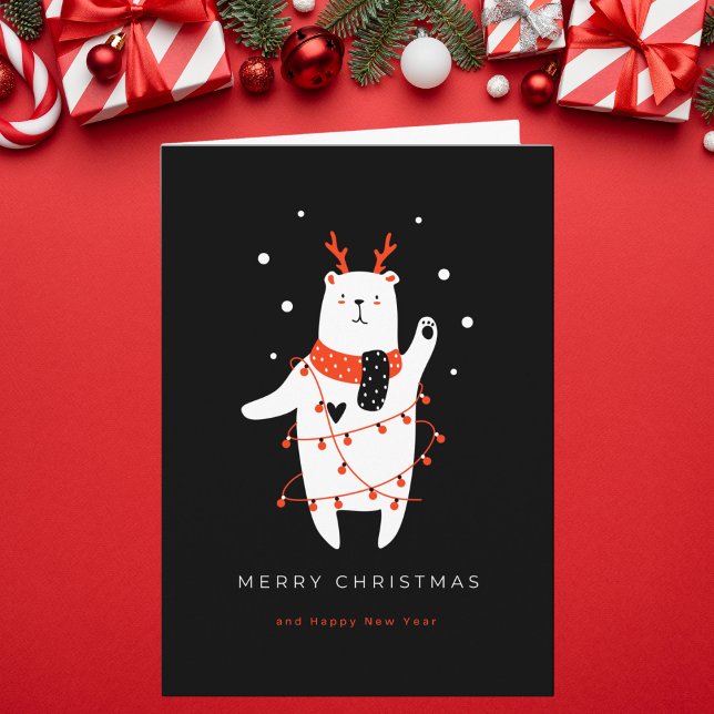 Carte Noir et Rouge Mette Ours Noël (Créateur téléchargé)