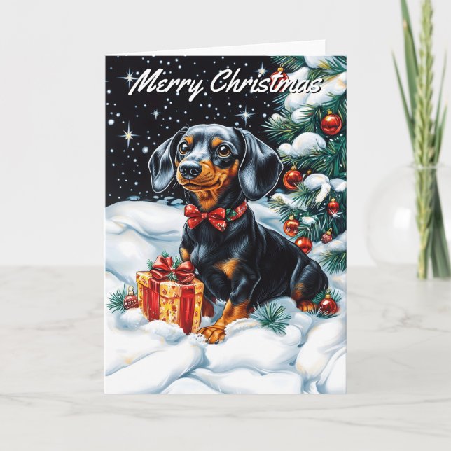 Carte Noir et Tan Dachshund Noël (Devant)
