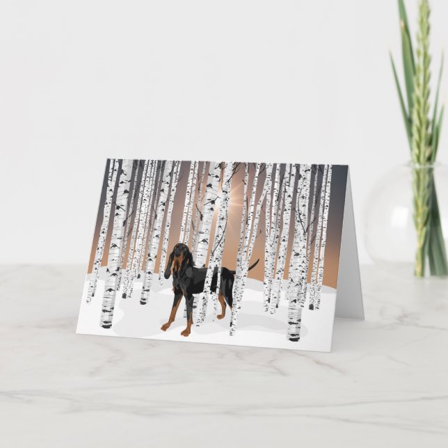 Carte Noir et Tan dans la forêt de bouleaux (Devant)