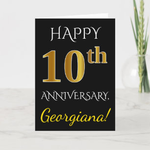 Carte Noir, Faux Or 10e Anniversaire de Mariage + Nom