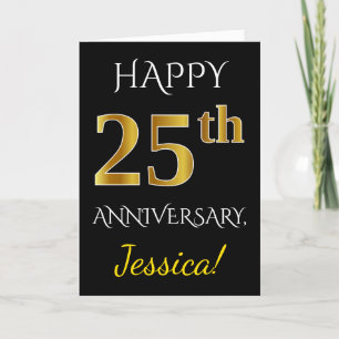 Carte Noir, Faux Or 25e Anniversaire de Mariage + Nom