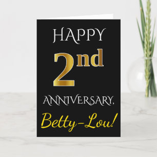 Carte Noir, Faux Or 2e Anniversaire De Mariage + Nom