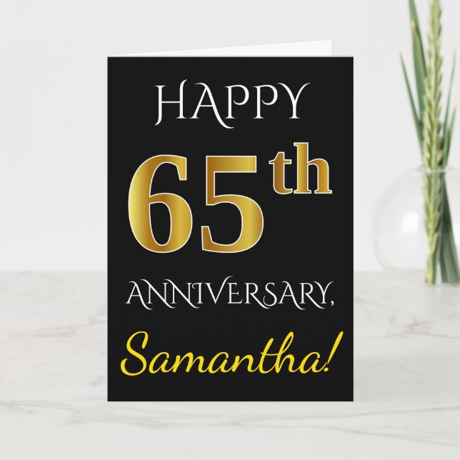 Carte Noir, Faux Or 65e Anniversaire de Mariage + Nom (Devant)