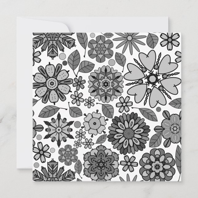 Carte Noir gris blanc rétro Art Floral Motif sans coutur (Devant)