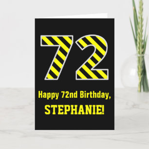 Carte Noir & Jaune rayé "72"; 72e anniversaire + nom