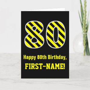 Carte Noir & Jaune rayé "80"; 80e anniversaire + nom