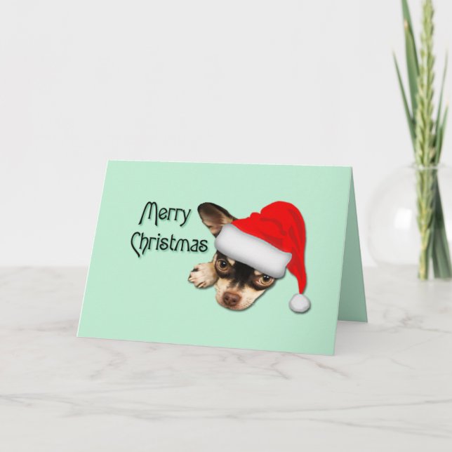 Carte Noir mignon et Tan Chihuahua Santa Hat Noël (Devant)