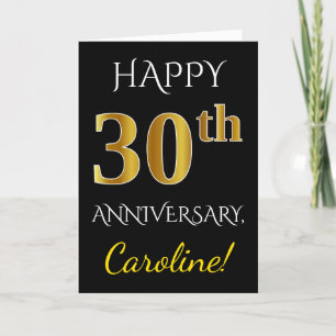 Carte Noir, Or Faux 30e Anniversaire de Mariage + Nom