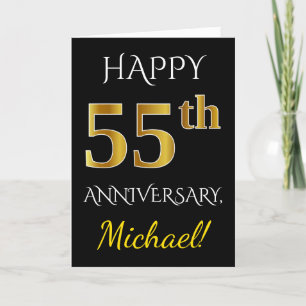 Carte Noir, Or Faux 55e Anniversaire de Mariage + Nom