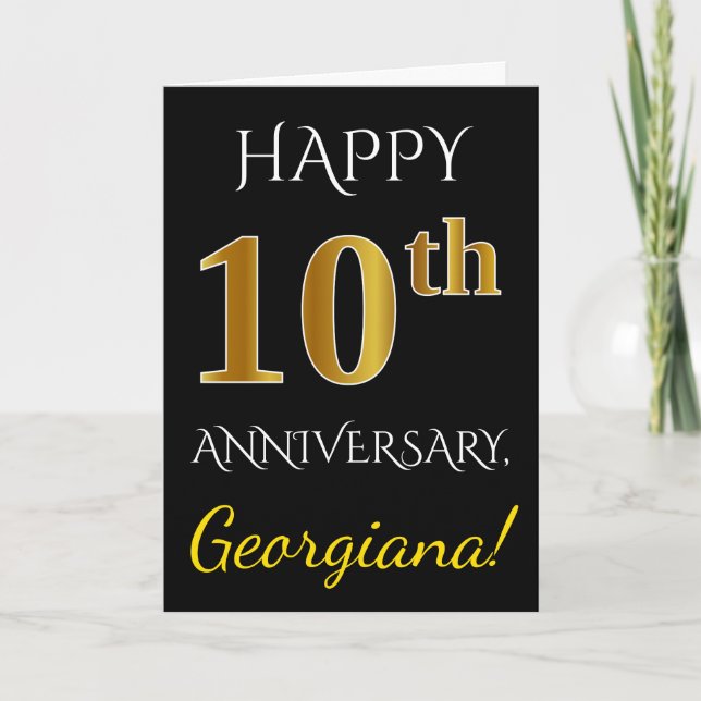 Carte Noir, Or Imitation 10ème Anniversaire de Mariage + (Devant)