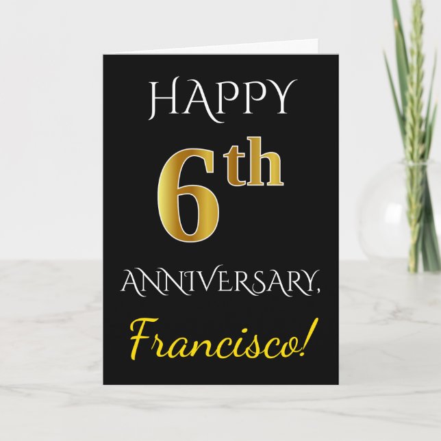 Carte Noir, Or Imitation 6e Anniversaire De Mariage + No (Devant)