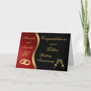 Carte Noir Rouge & Or - Anniversaire Mariage d'or