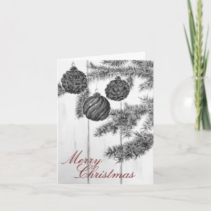Carte Noir rustique et minimaliste blanc Joyeux Noël